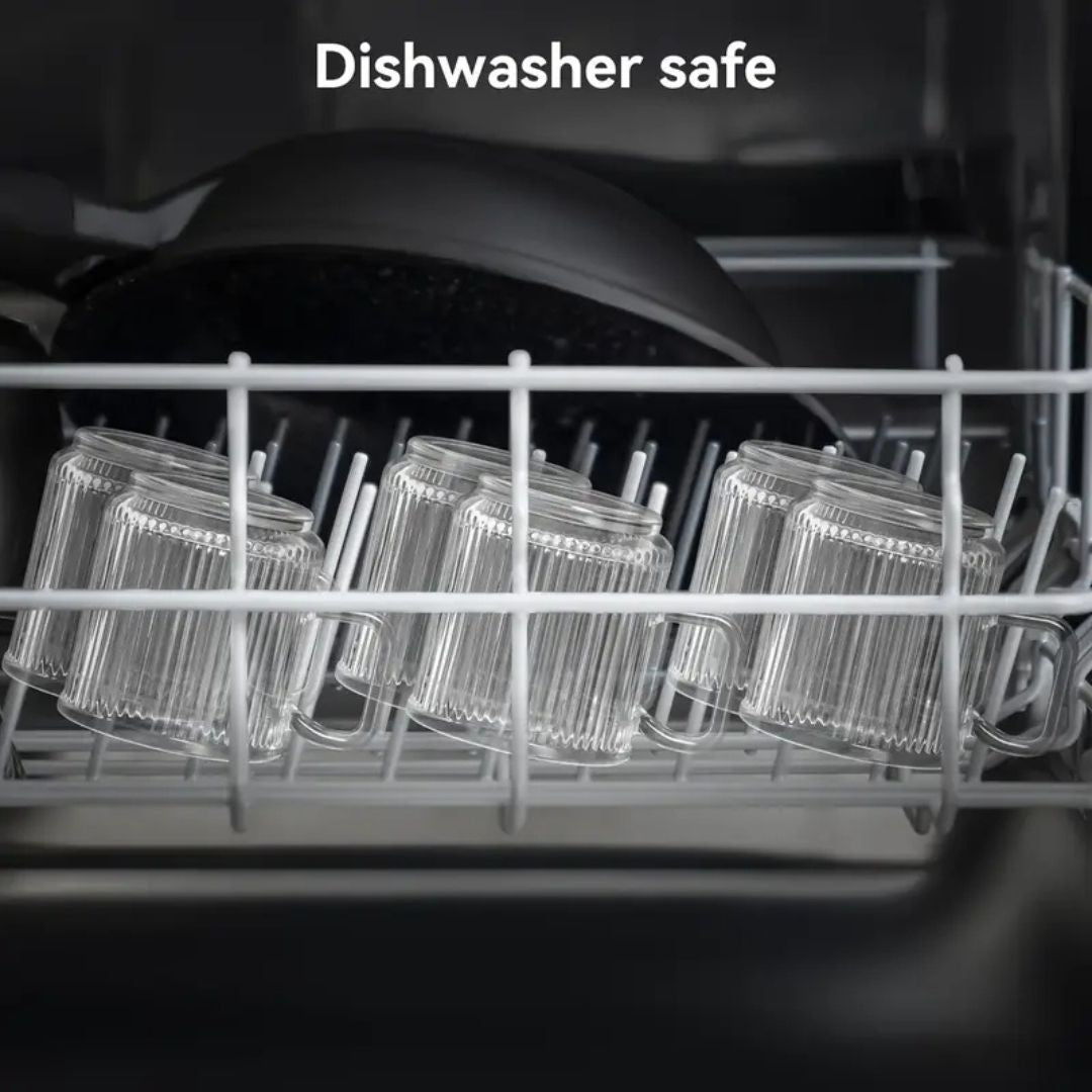 6 PACK Premium Glass Coffee Mugs with Handle