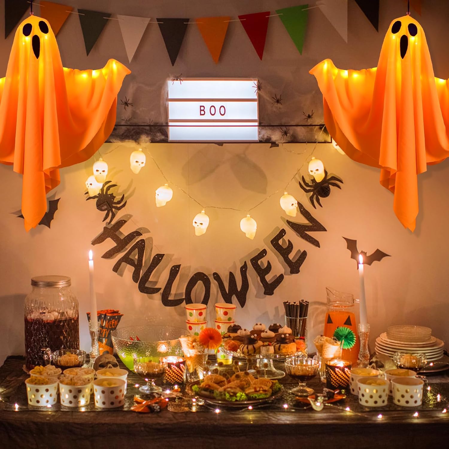 Halloween Ghost Decorations 4 Pack Hanging LED Light Up Outdoor Indoor