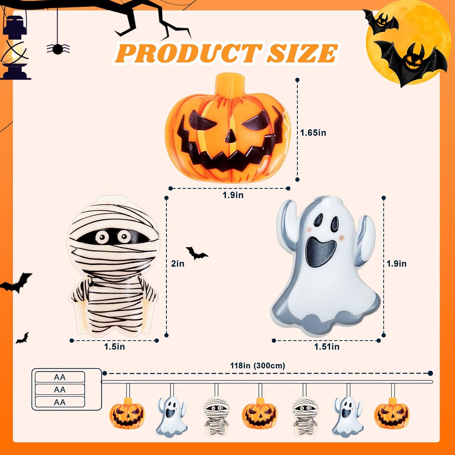 Halloween Decoration String Lights Outdoor Pumpkin Ghost with Remote