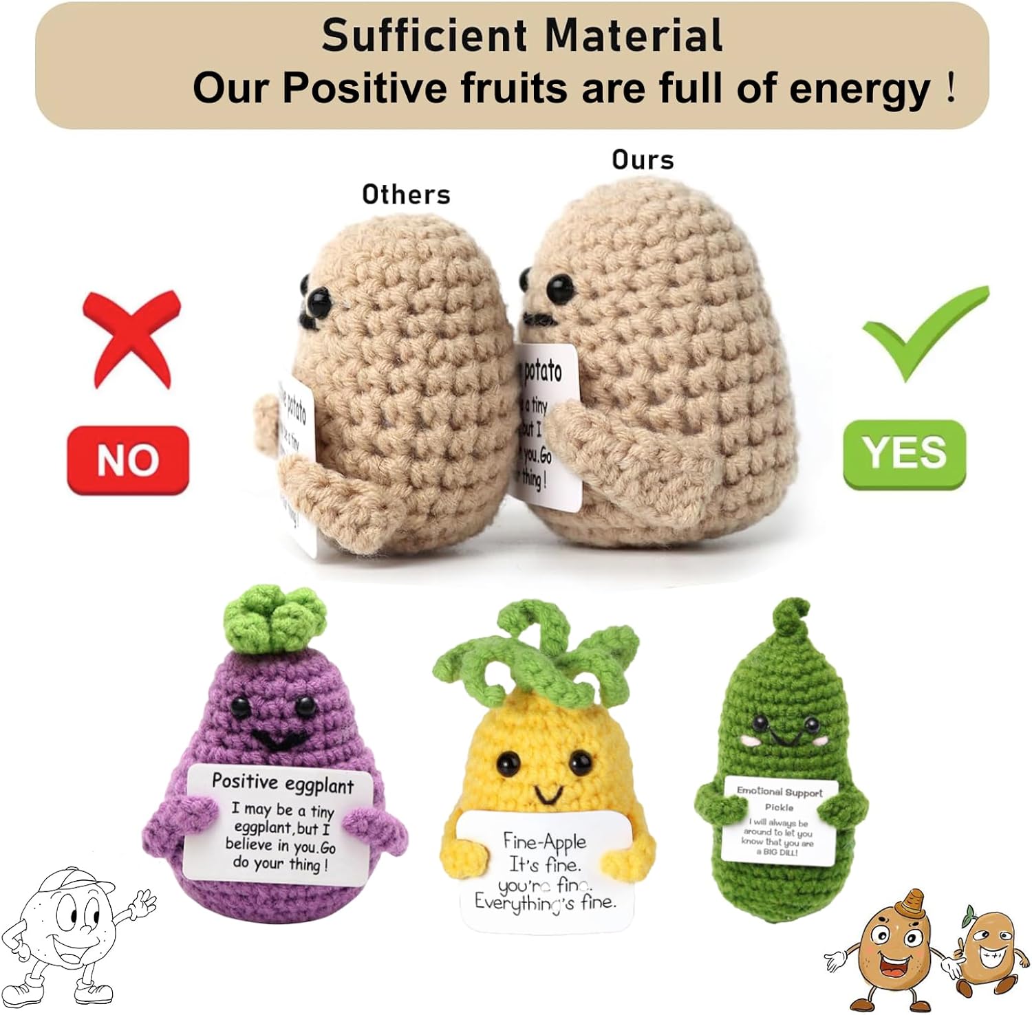 Crochet Positive Fruit,5 Pcs Funny Positive Fruit