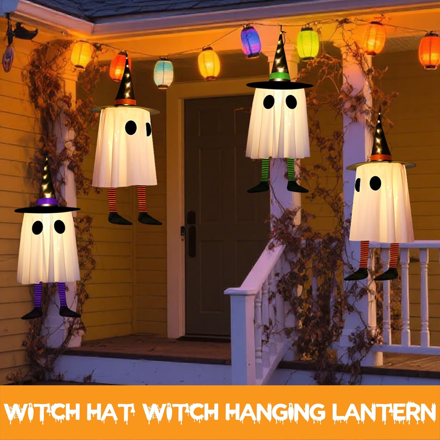 Halloween Witcher Hat Hanging Ghost Lights 3 Pack Outdoor Indoor Decor
