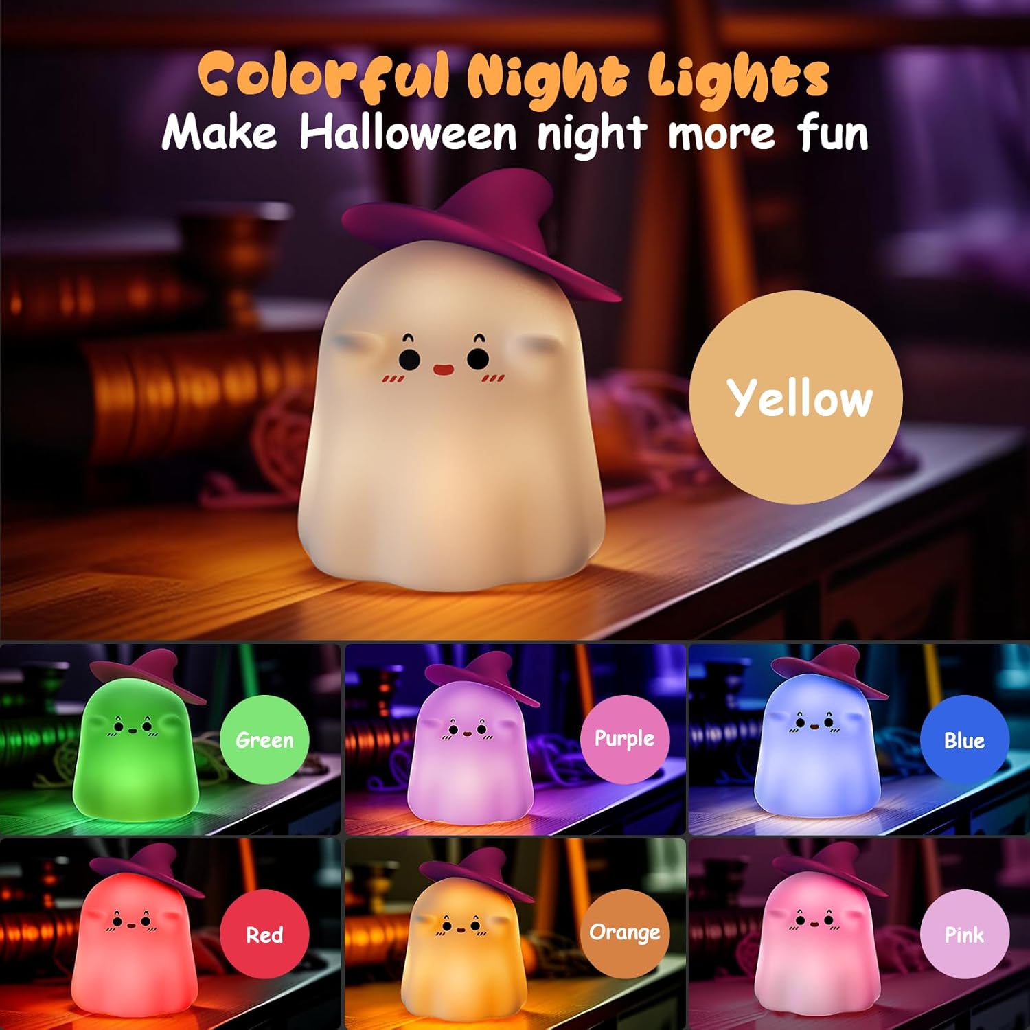 Kids Baby Night Light Rechargeable 7 Colors Ghost Lamp with Timer