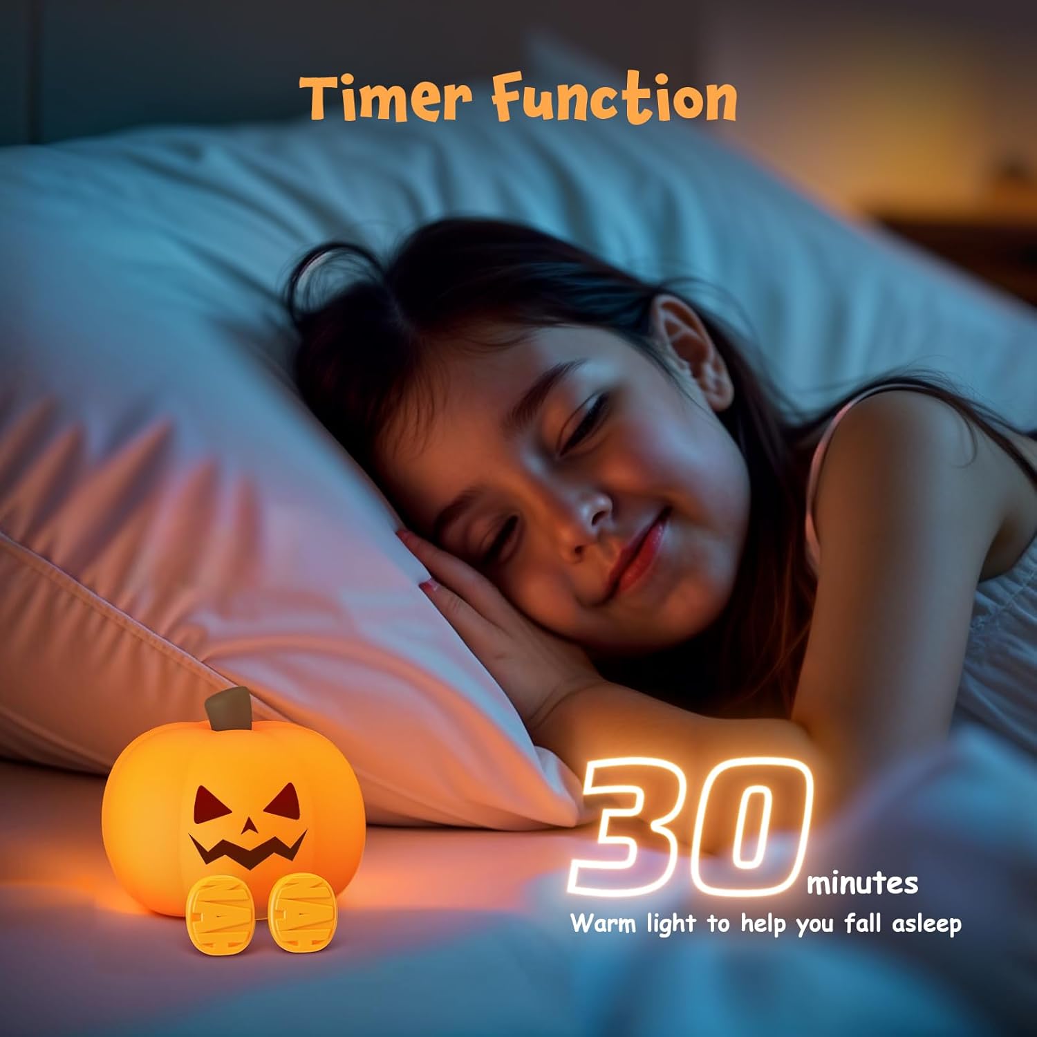 Kids Pumpkin Silicone Night Light Rechargeable Timer Touch Control Lamp