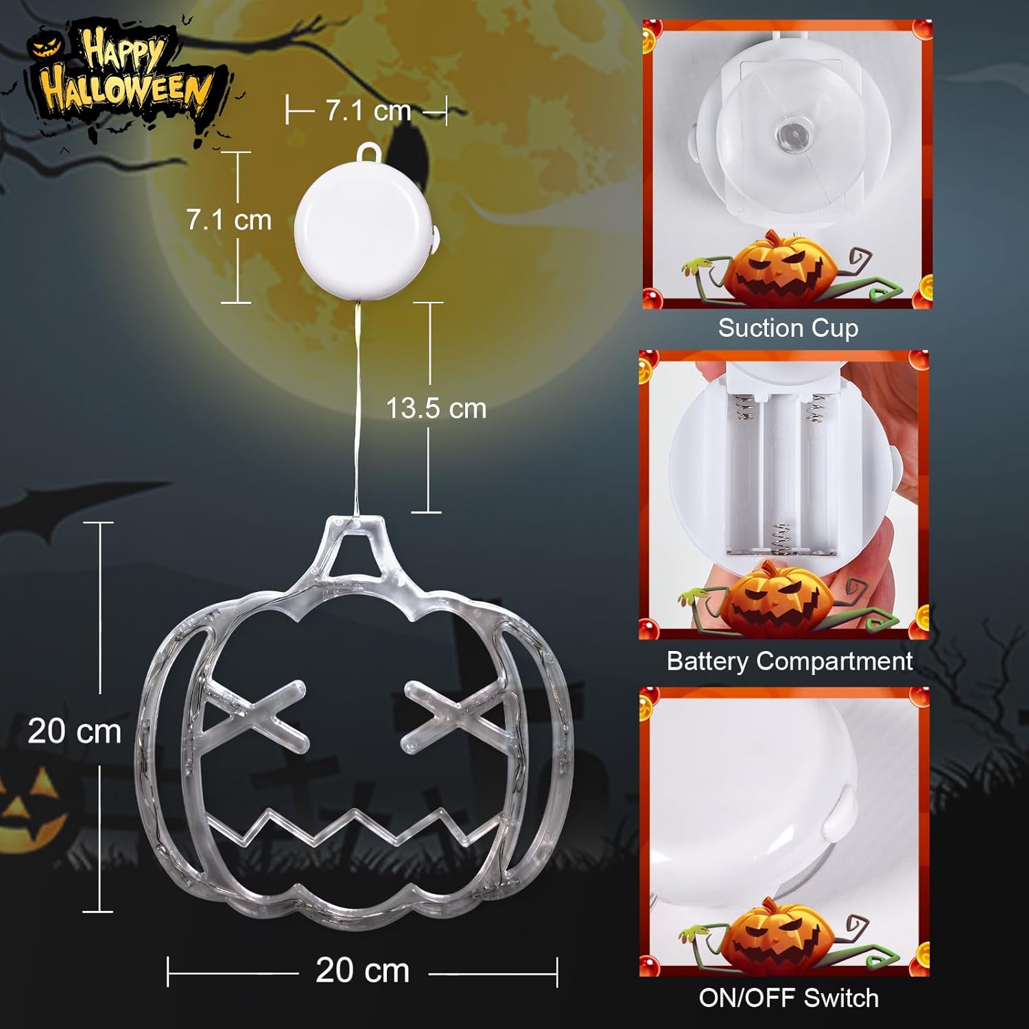 Halloween Window Lights 3 Pack Pumpkin Ghost Bat LED Decorations