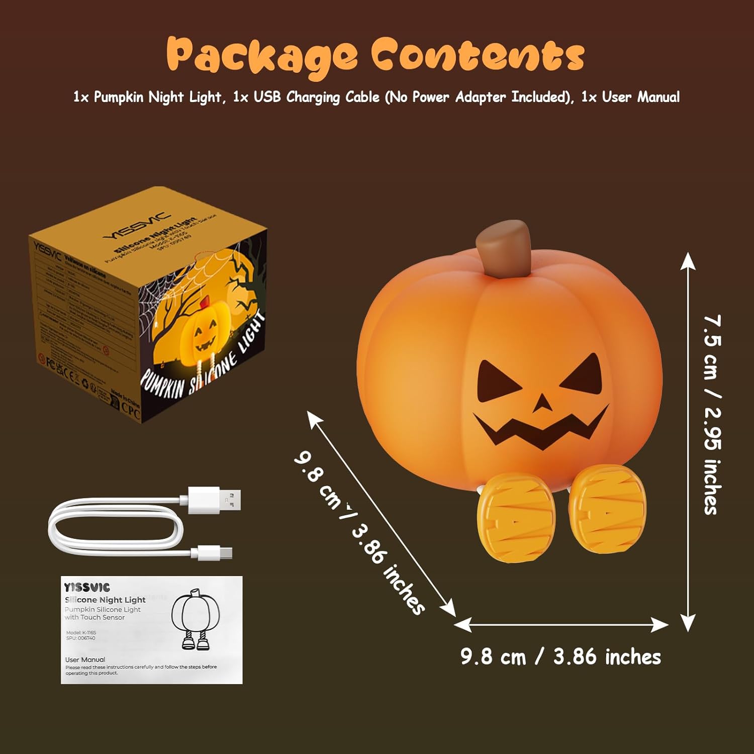 Kids Pumpkin Silicone Night Light Rechargeable Timer Touch Control Lamp