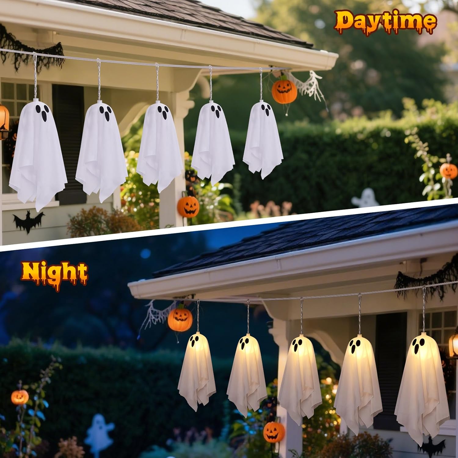 10pcs Halloween Ghost String Lights Outdoor Indoor Battery Operated