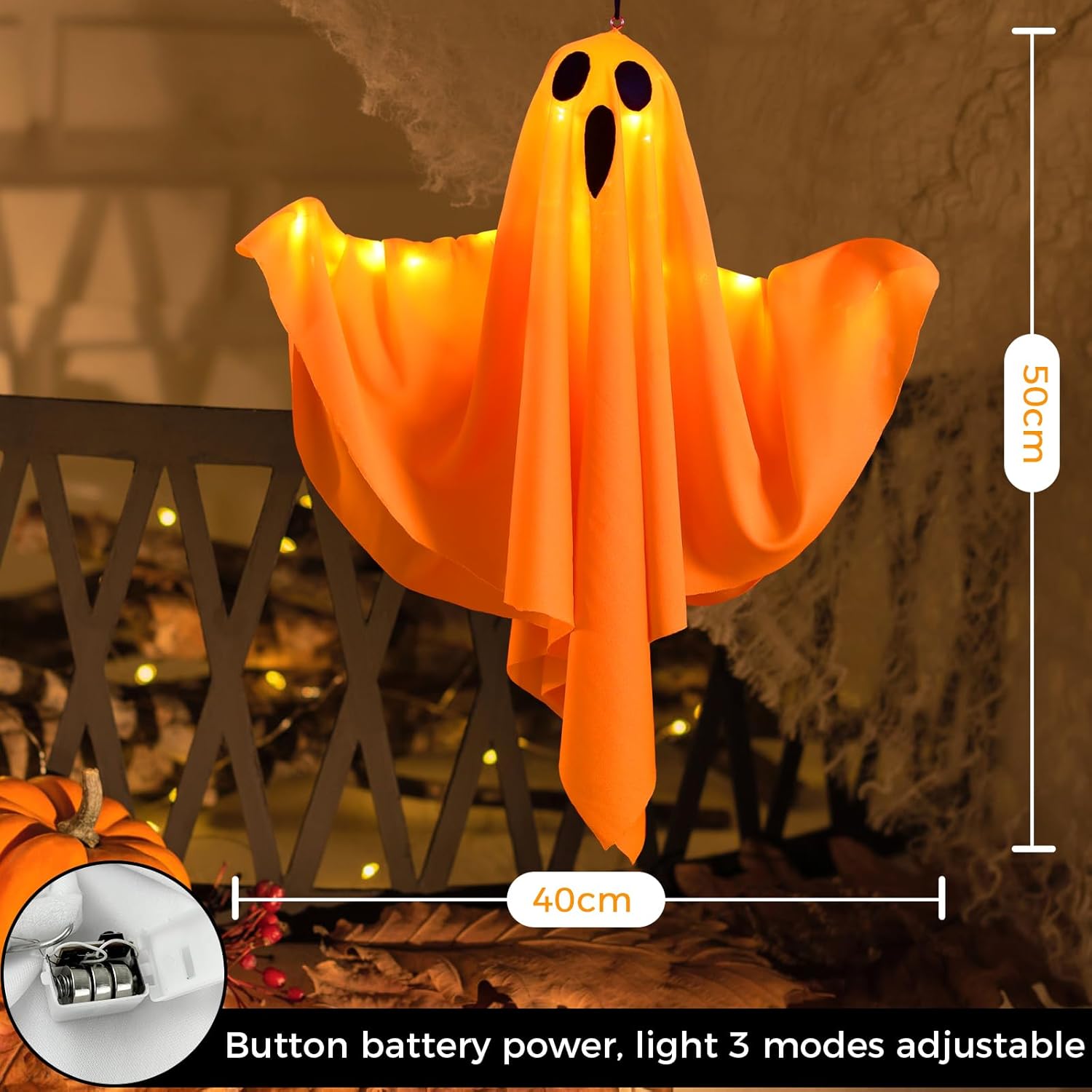 Halloween Ghost Decorations 4 Pack Hanging LED Light Up Outdoor Indoor