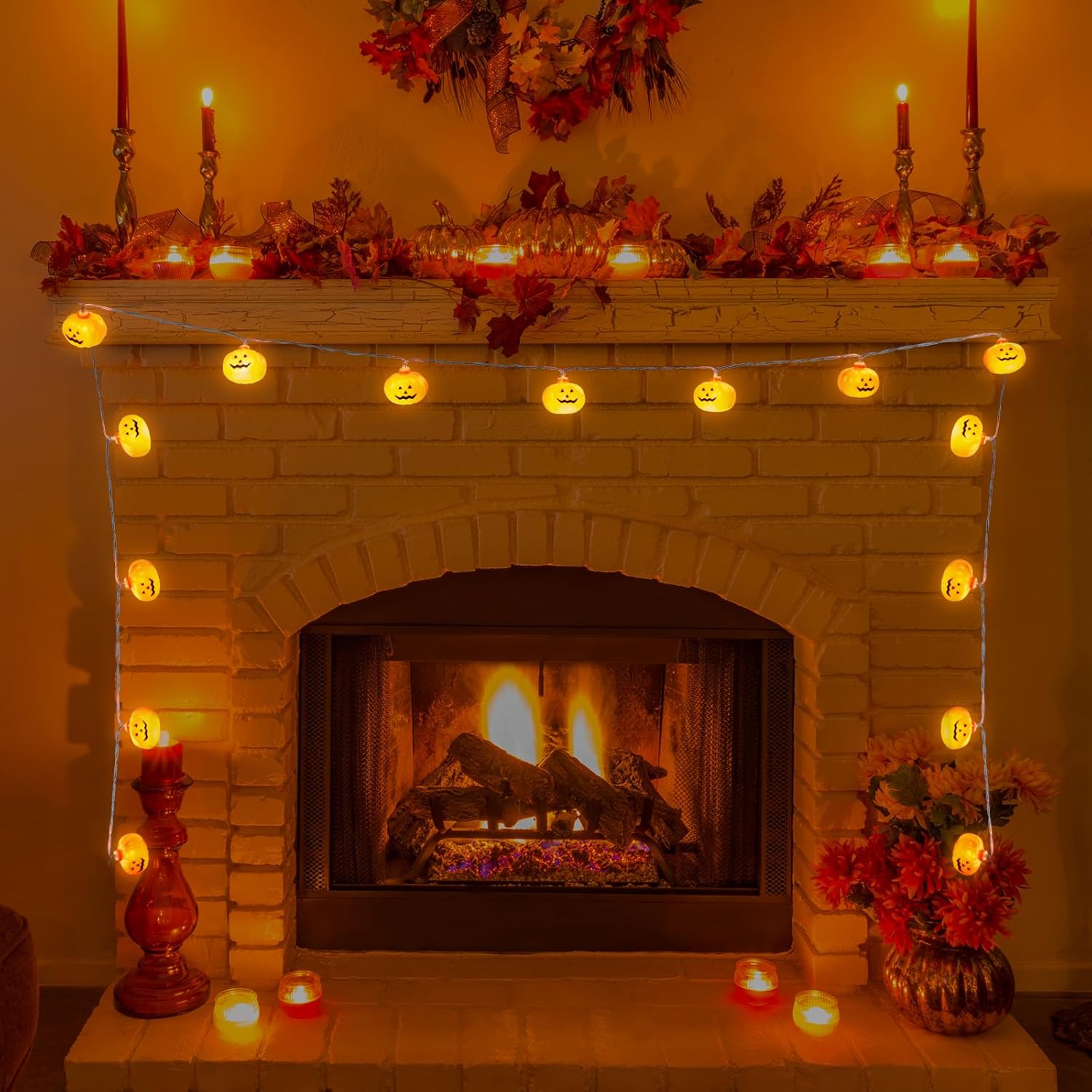 Halloween Pumpkin String Lights 9.8Ft 20 LED Battery Powered Indoor Outdoor Decor