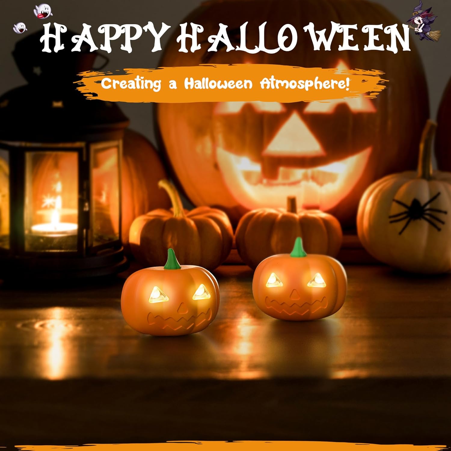 2 Pack Pumpkin Head Torches Halloween Headlamp with 2 Lighting Modes