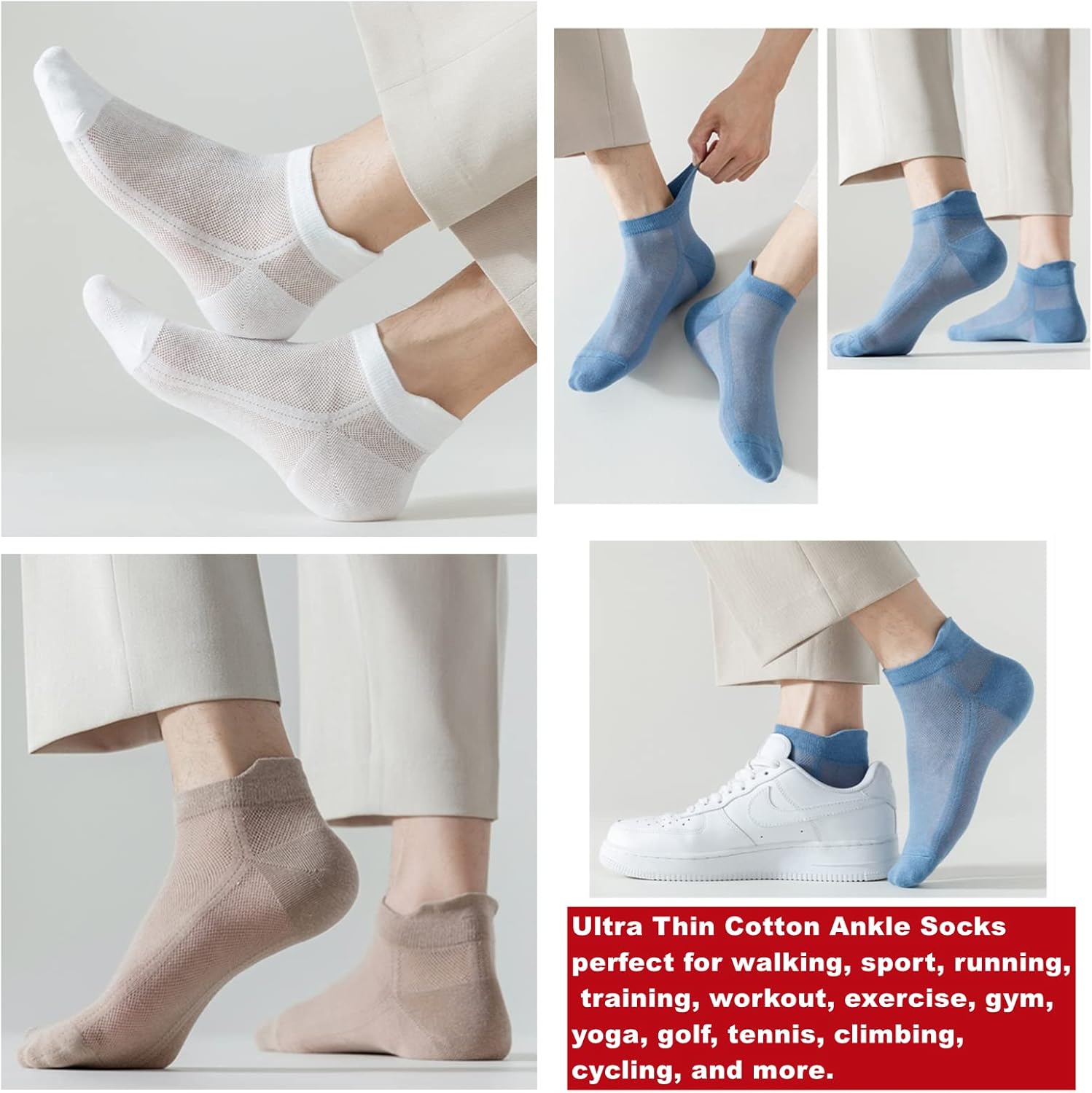 Ultra-Thin Breathable Cotton Mesh Ankle Socks
