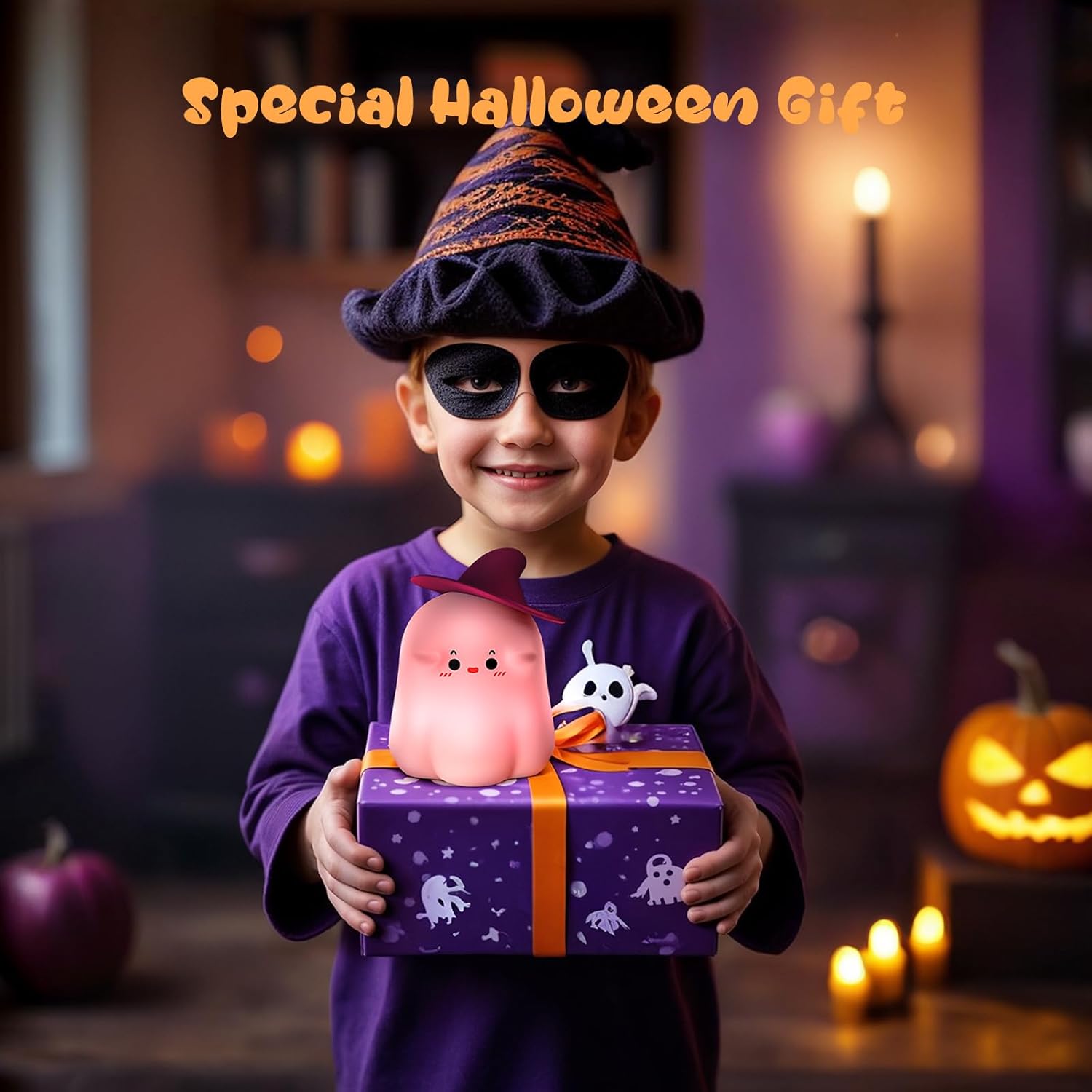 Kids Baby Night Light Rechargeable 7 Colors Ghost Lamp with Timer