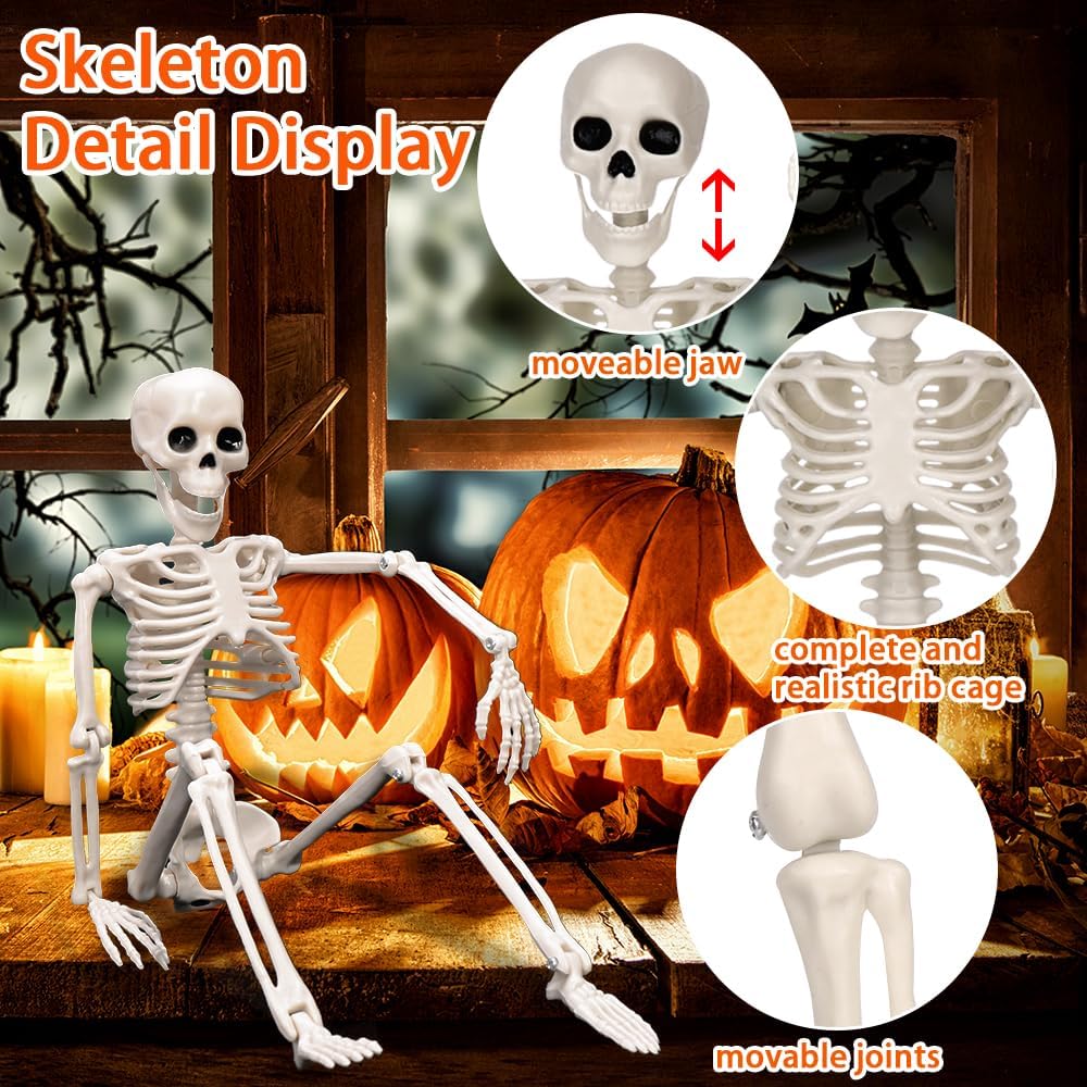 6PCS Halloween Posable Skeletons 40cm Full Body Hanging Decorations