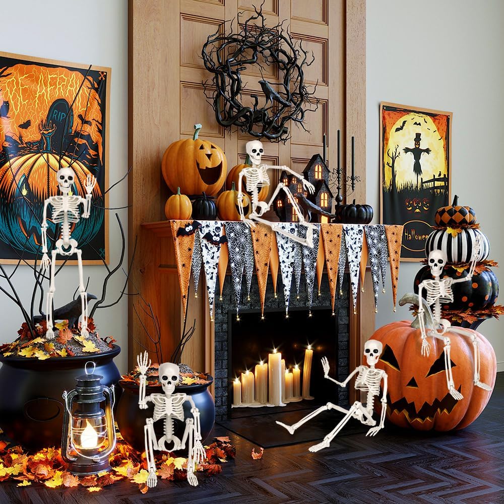 6PCS Halloween Posable Skeletons 40cm Full Body Hanging Decorations