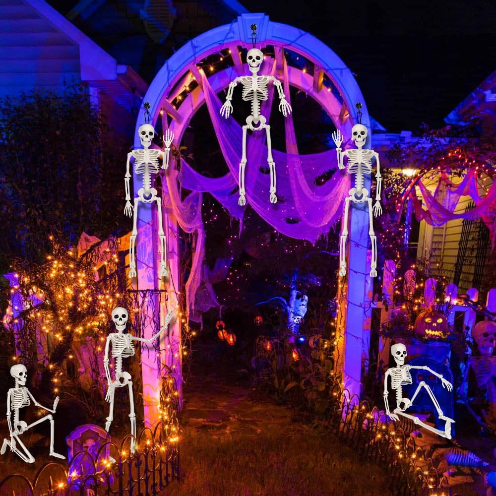 6PCS Halloween Posable Skeletons 40cm Full Body Hanging Decorations