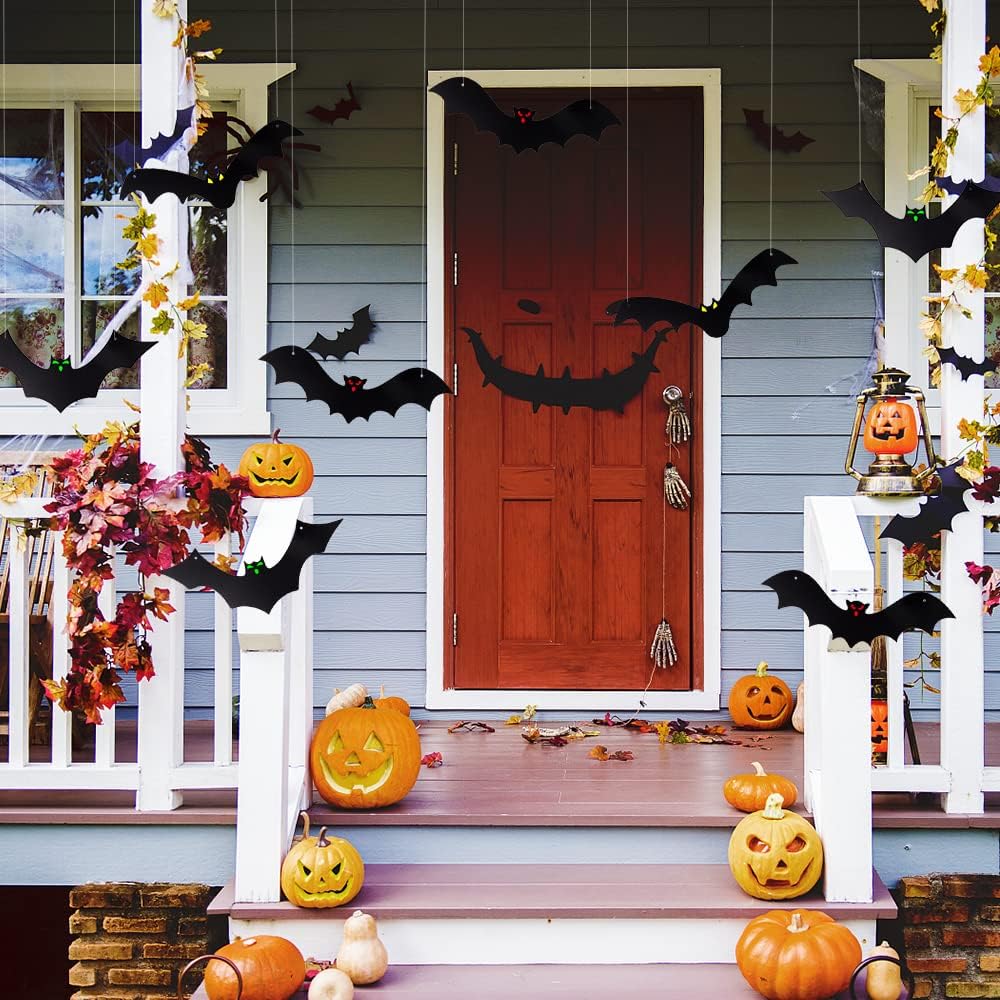 12PCS Halloween Hanging Bats with Glowing Eyes Outdoor Yard Decor