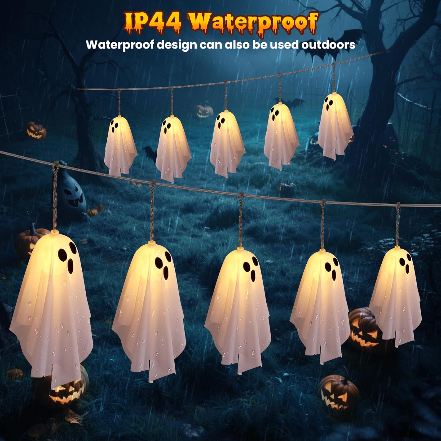 10pcs Halloween Ghost String Lights Outdoor Indoor Battery Operated