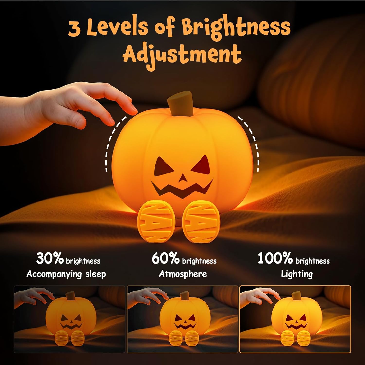 Kids Pumpkin Silicone Night Light Rechargeable Timer Touch Control Lamp