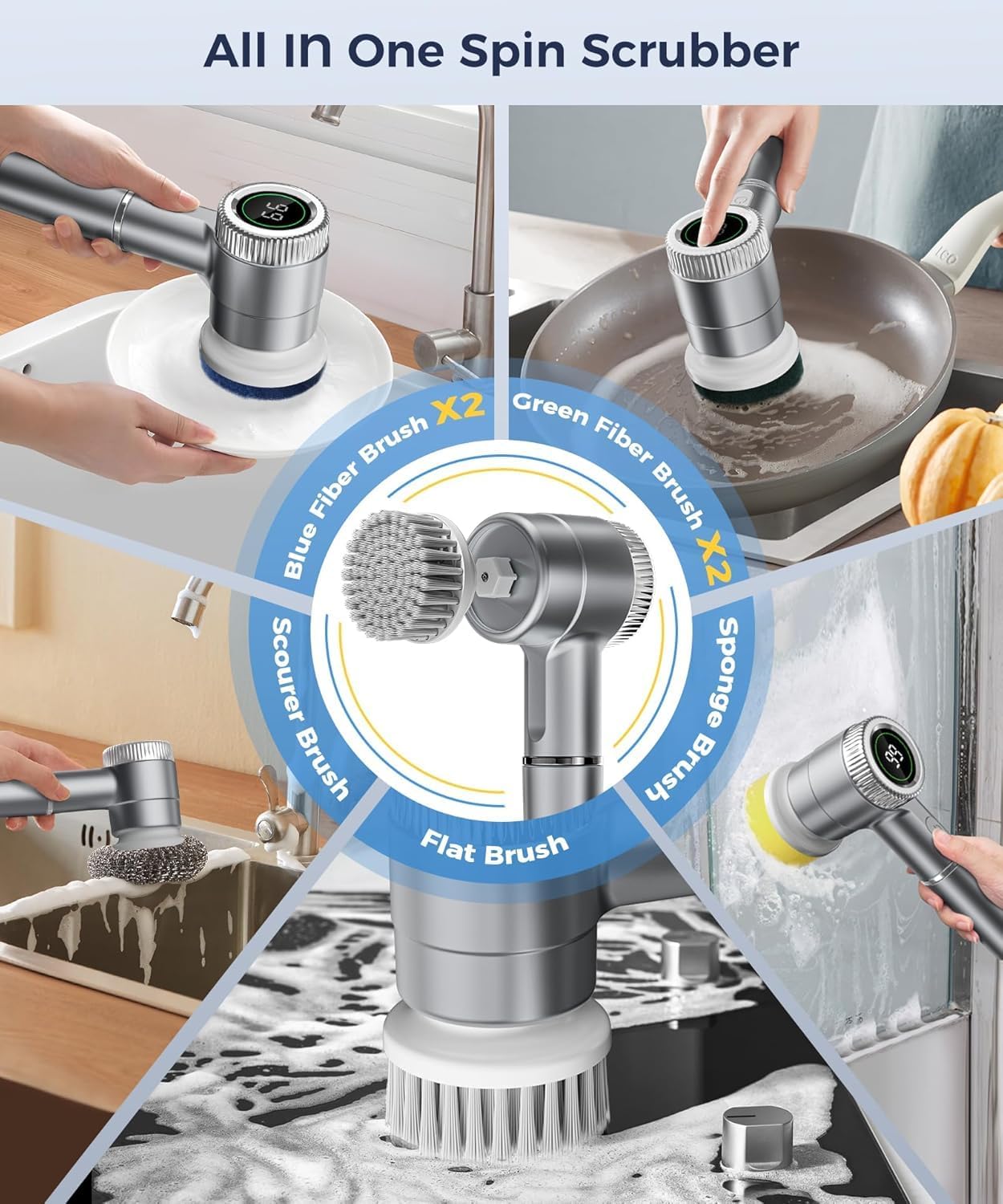 Electric Spin Scrubber, Cordless Cleaning Brush