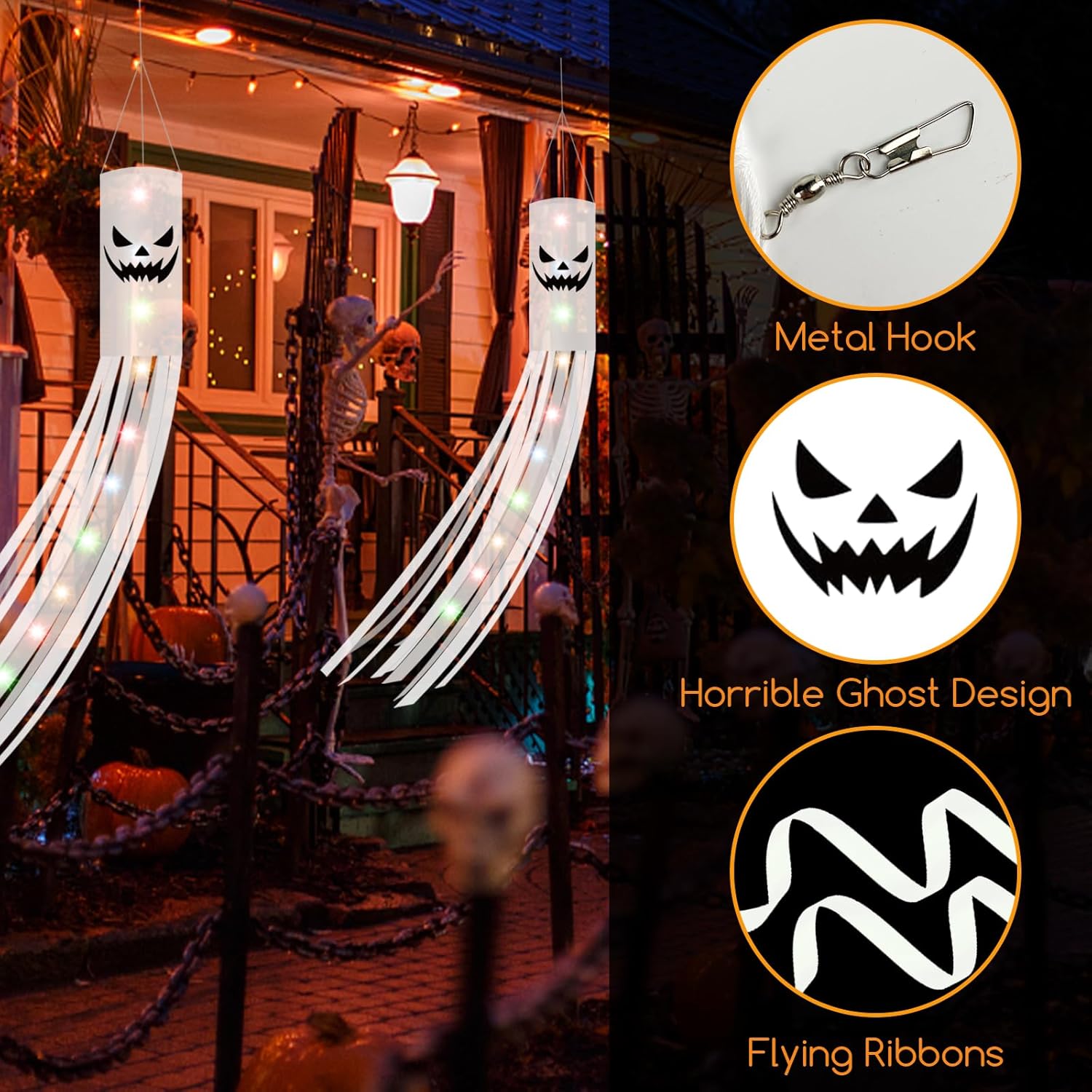 Halloween Ghost Windsocks 180CM with 2M LED Lights Outdoor Decor 2PCS