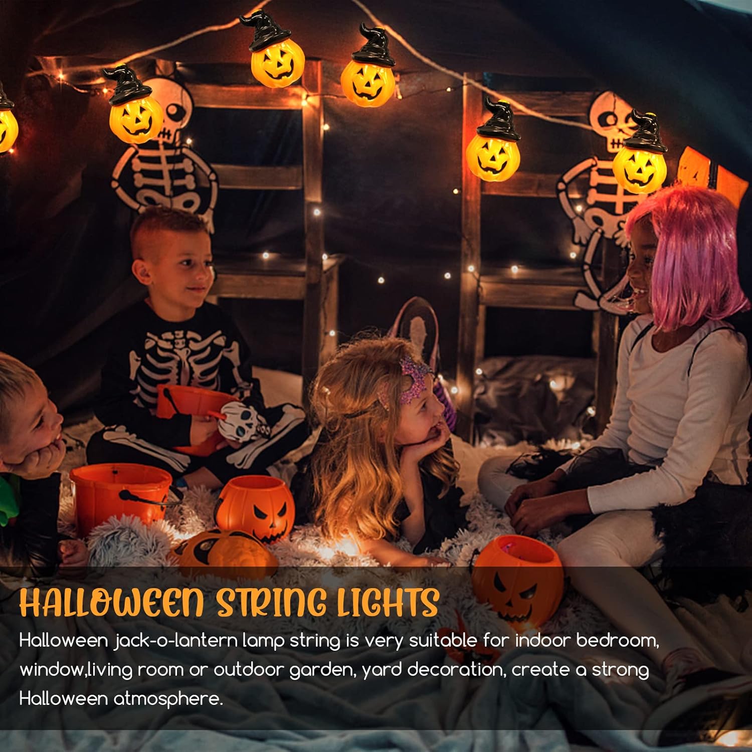 Halloween Pumpkin String Lights 16.5ft 20 LED Battery Powered Decor