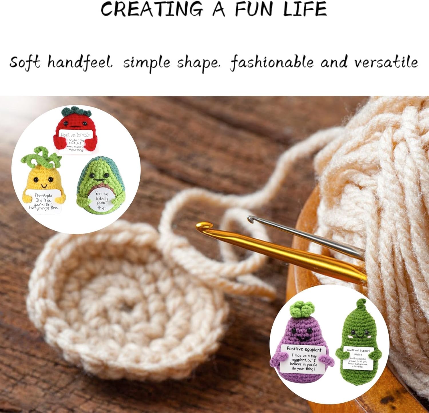 Crochet Positive Fruit,5 Pcs Funny Positive Fruit