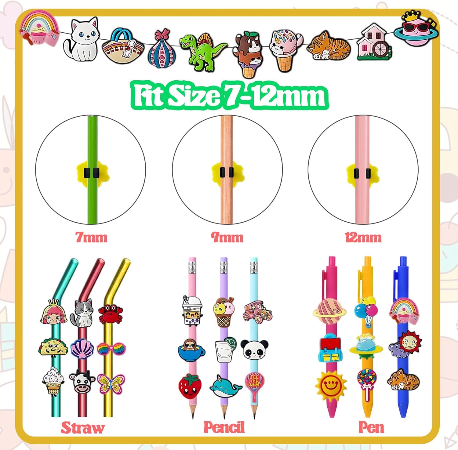 100 Pcs Cute Pencil Topper Decoation