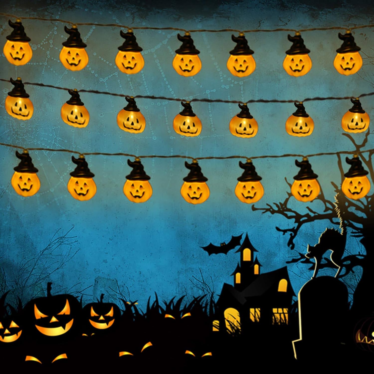 Halloween Pumpkin String Lights 16.5ft 20 LED Battery Powered Decor