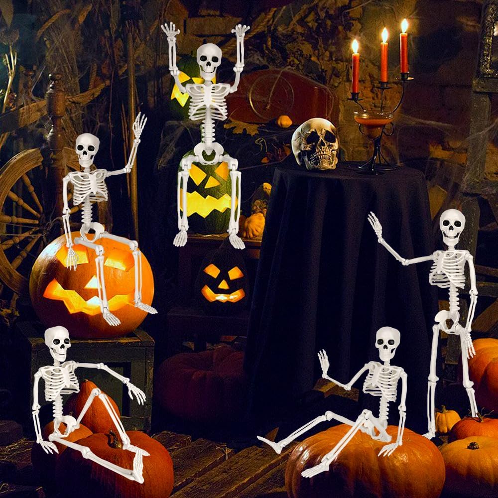 6PCS Halloween Posable Skeletons 40cm Full Body Hanging Decorations