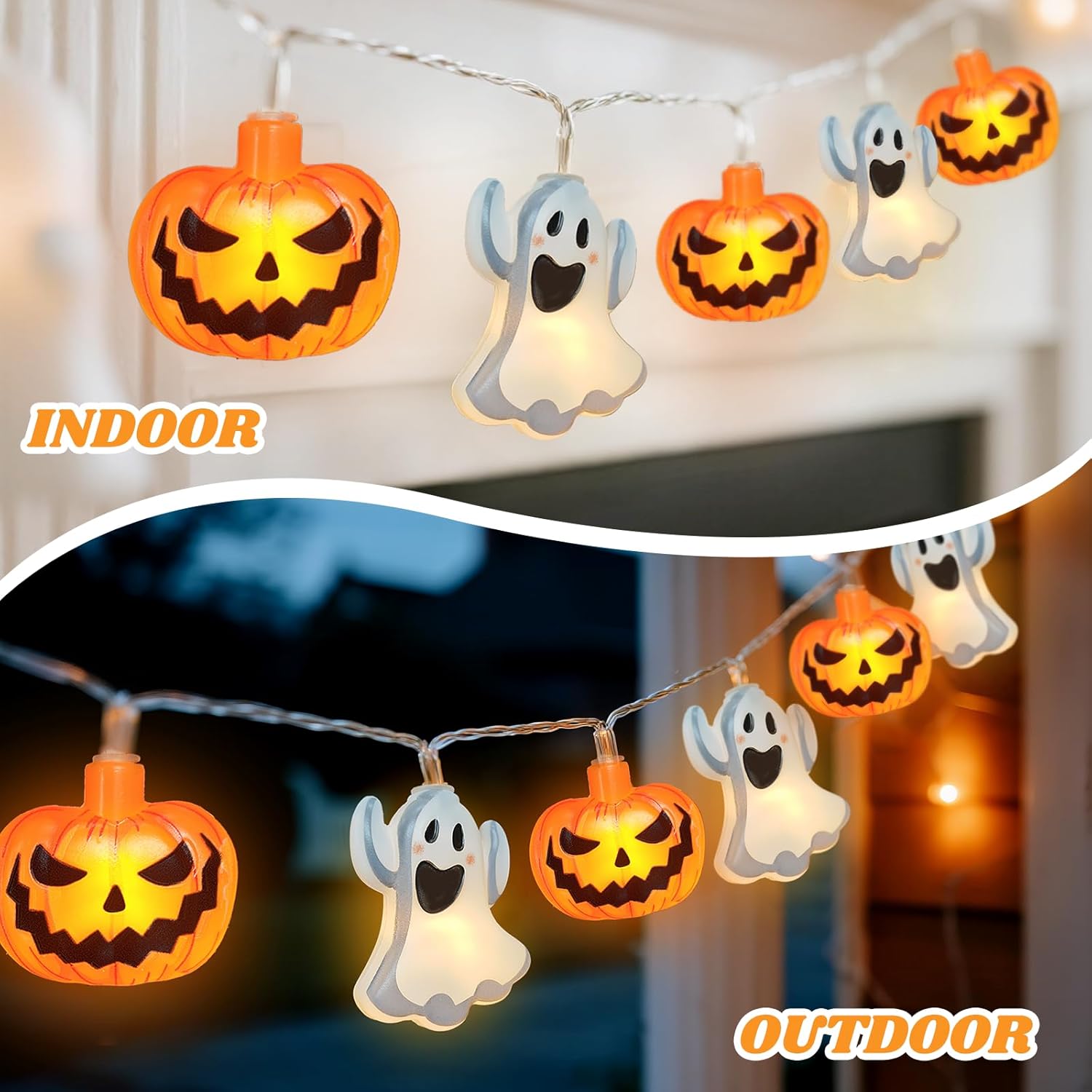Halloween Pumpkin & Ghost String Lights Outdoor with Remote & Timer