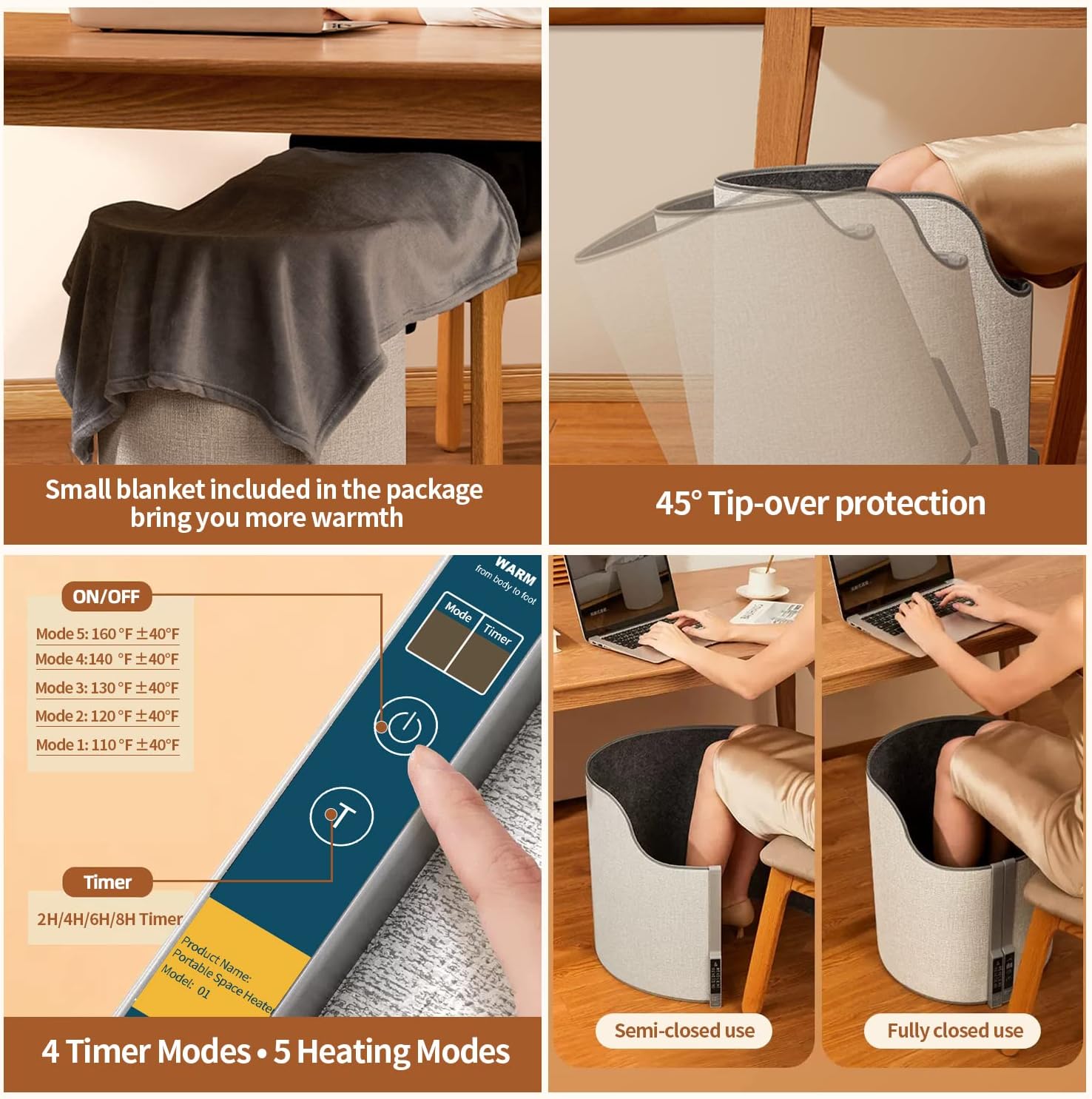 Compact and Silent 360° Personal Desk Heater with Safety Features