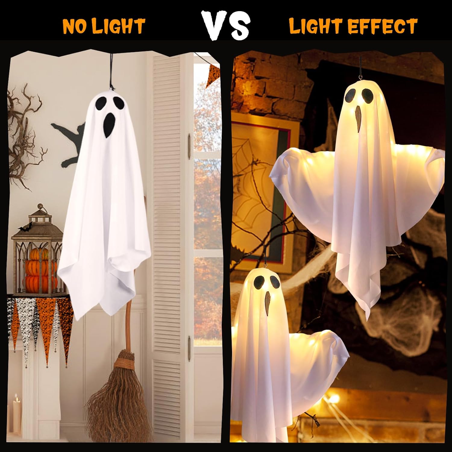 Halloween Ghost Decorations 4 Pack Hanging LED Lights for Home Party