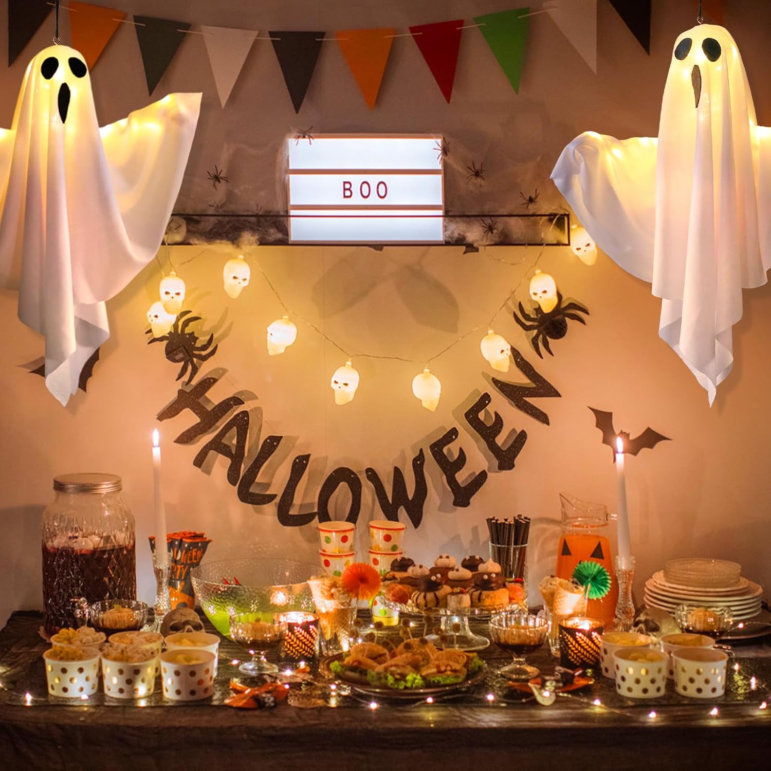 Halloween Ghost Decorations 4 Pack Hanging LED Lights for Home Party