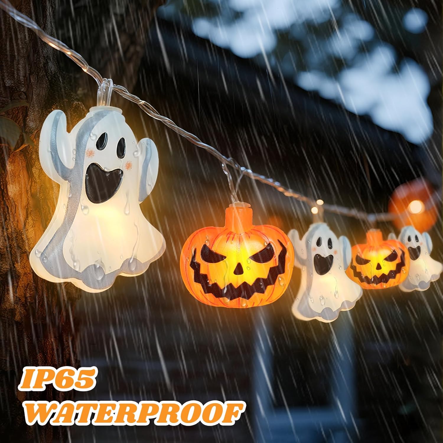 Halloween Pumpkin & Ghost String Lights Outdoor with Remote & Timer