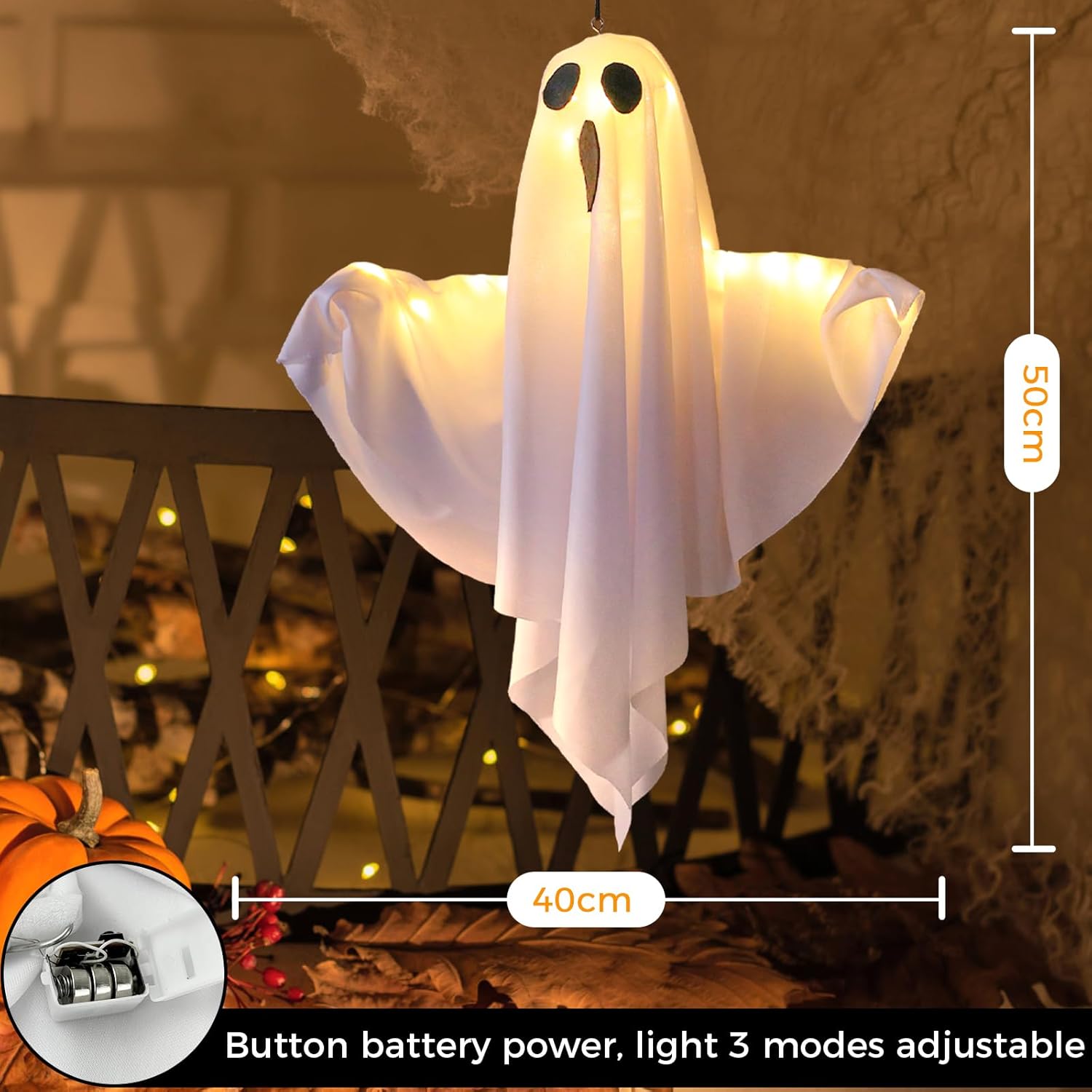 Halloween Ghost Decorations 4 Pack Hanging LED Lights for Home Party