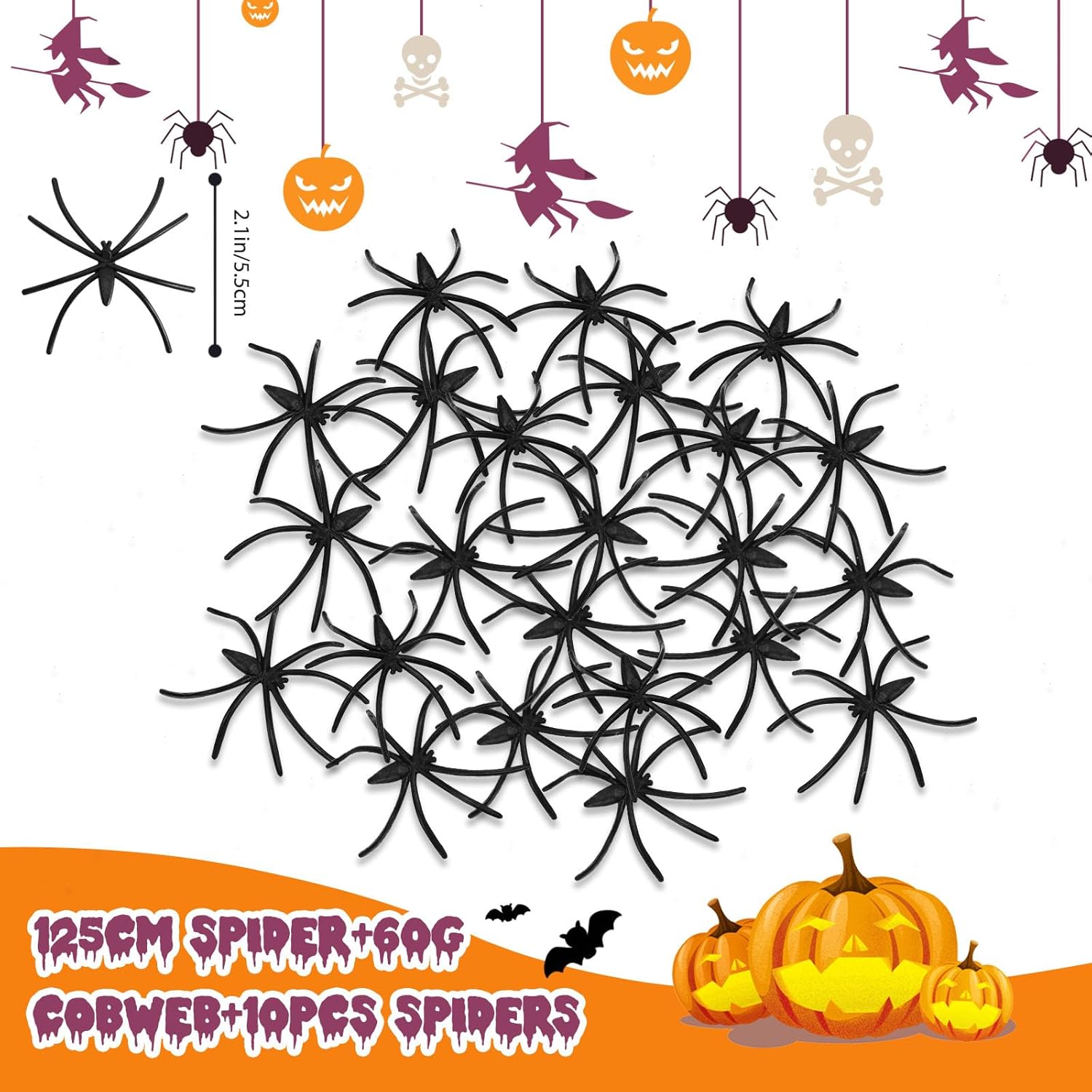 Halloween Outdoor Giant Spider Decoration with Web and Spiders Set