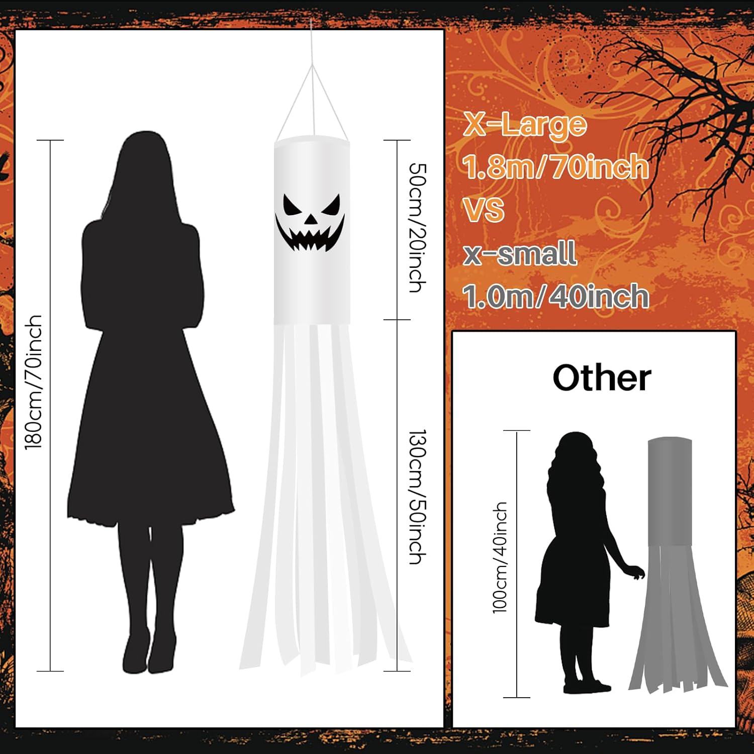 Halloween Ghost Windsocks 180CM with 2M LED Lights Outdoor Decor 2PCS