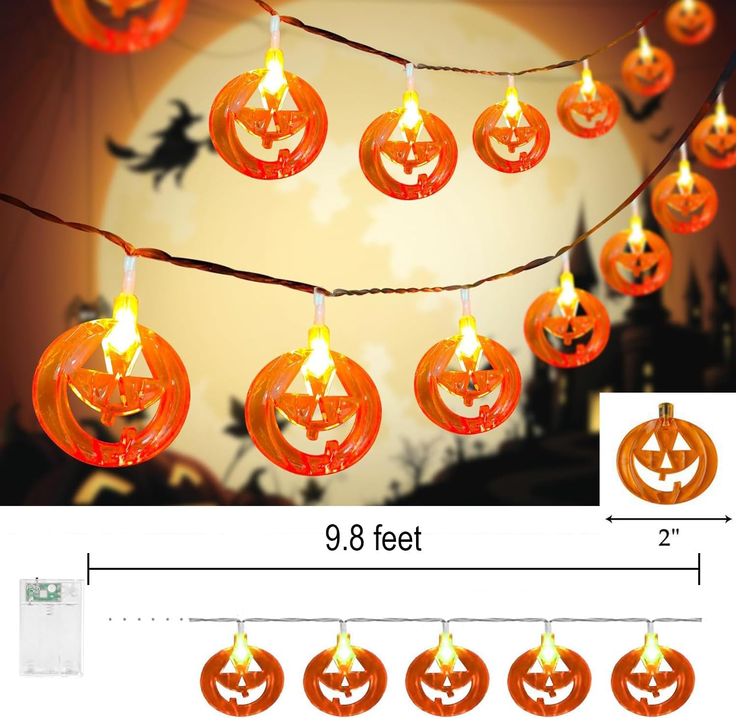 Halloween Pumpkin String Lights 20 LED 3M Battery Fairy Lights Decor