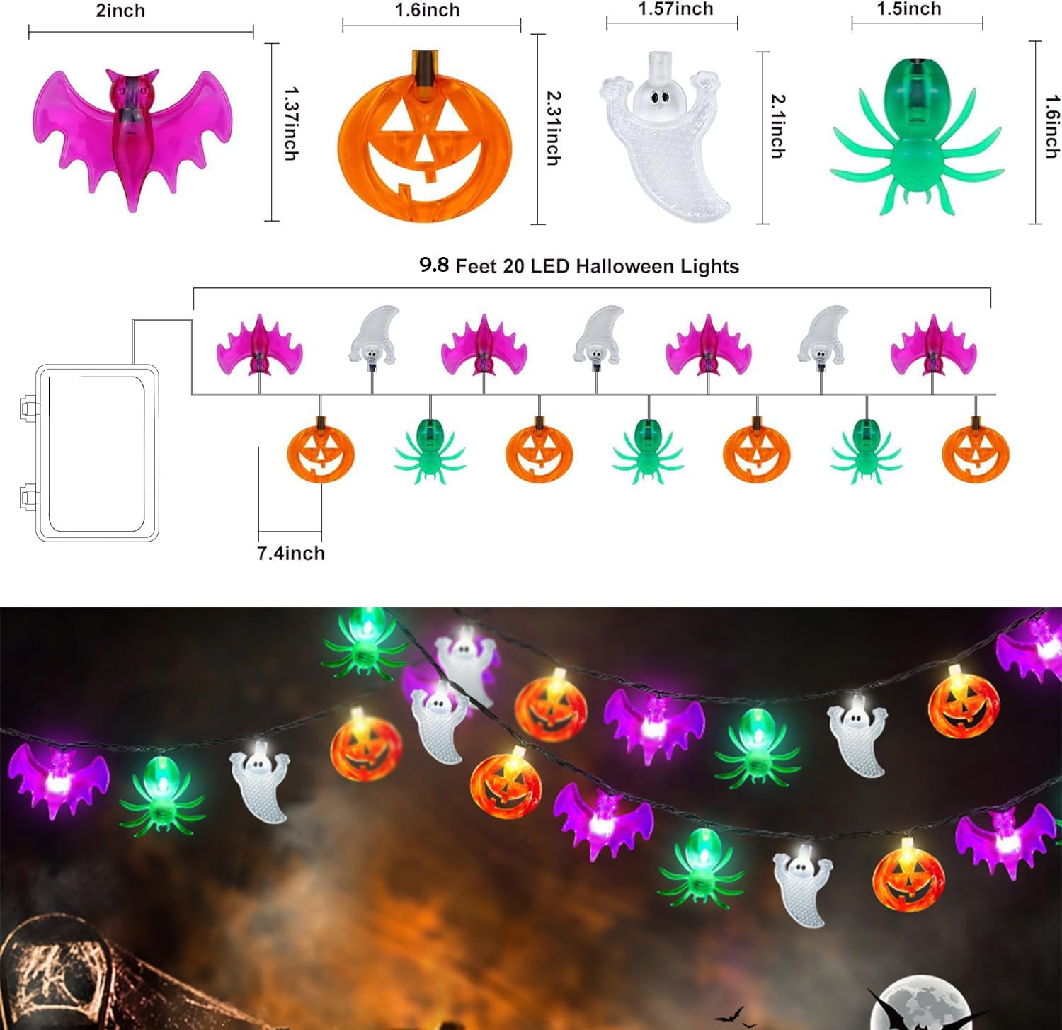 Halloween Pumpkin Lantern String Lights 20 LED Battery Powered 3M