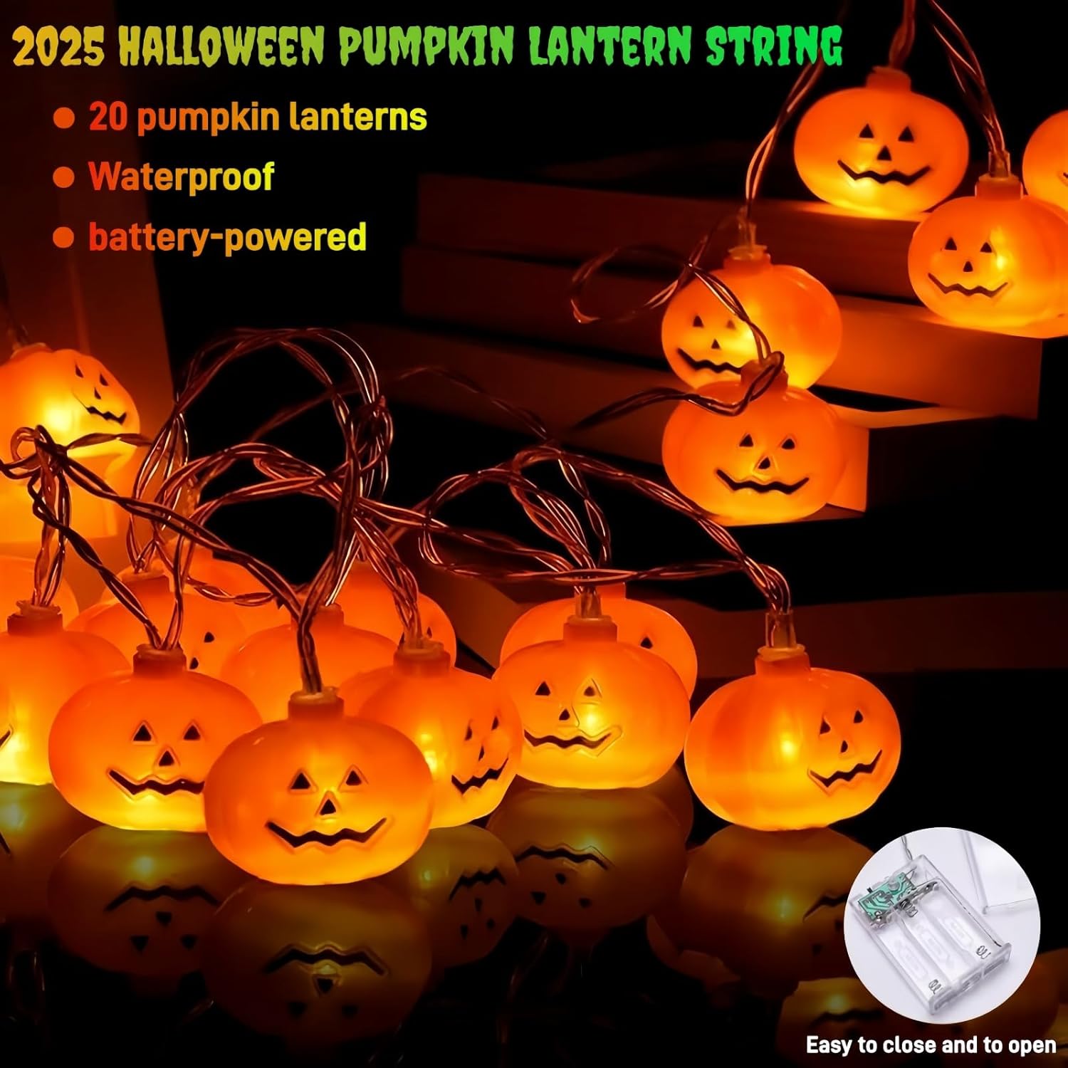 Halloween Pumpkin String Lights 9.8Ft 20 LED Battery Powered Indoor Outdoor Decor