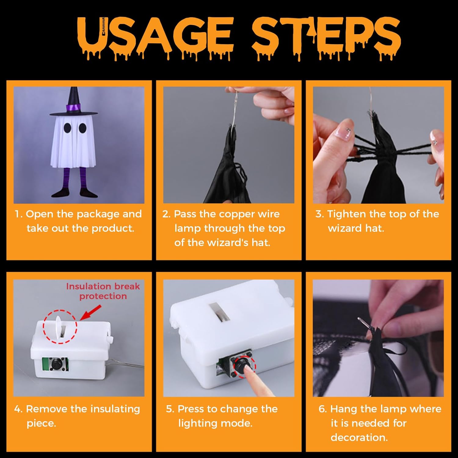 Halloween Witcher Hat Hanging Ghost Lights 3 Pack Outdoor Indoor Decor