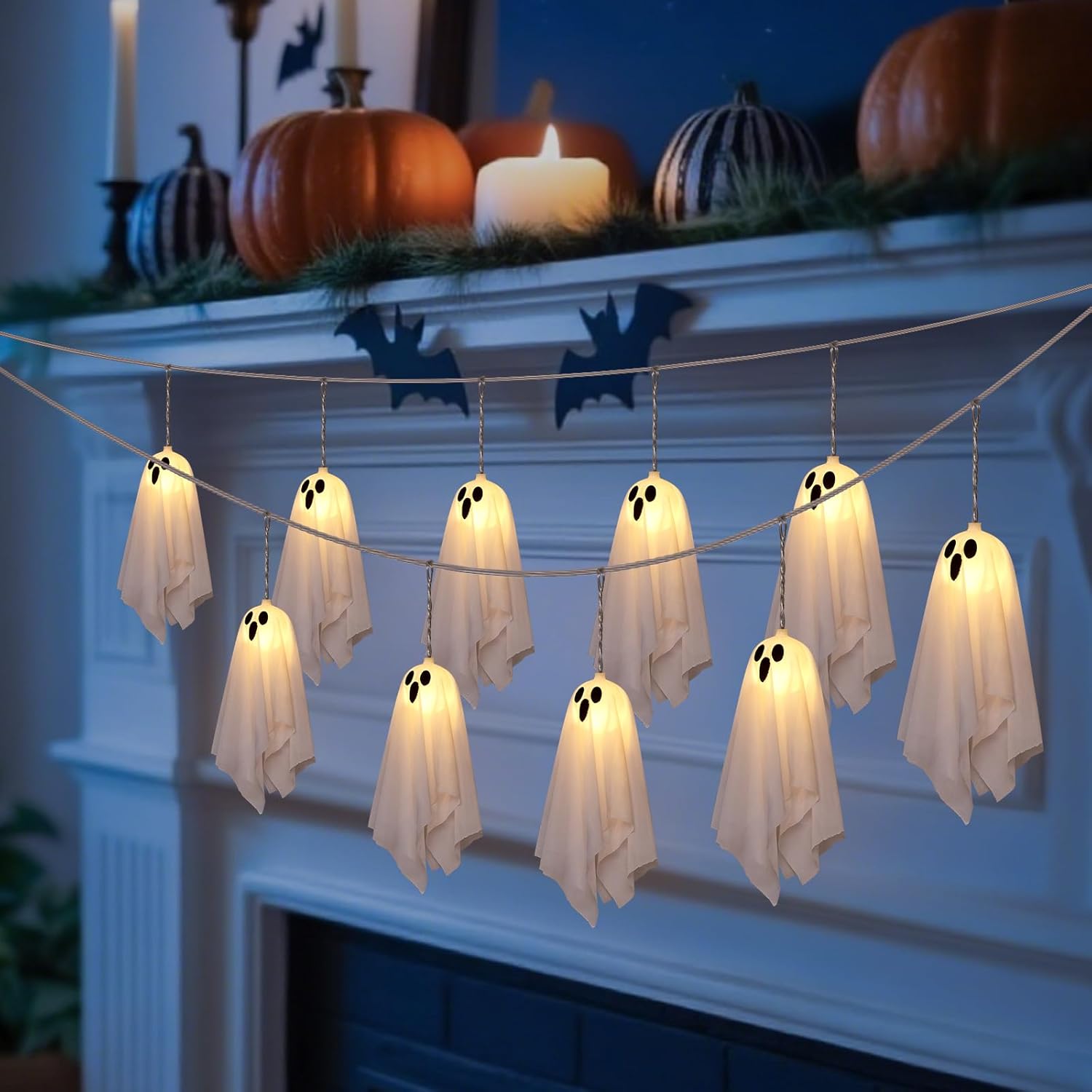 10pcs Halloween Ghost String Lights Outdoor Indoor Battery Operated