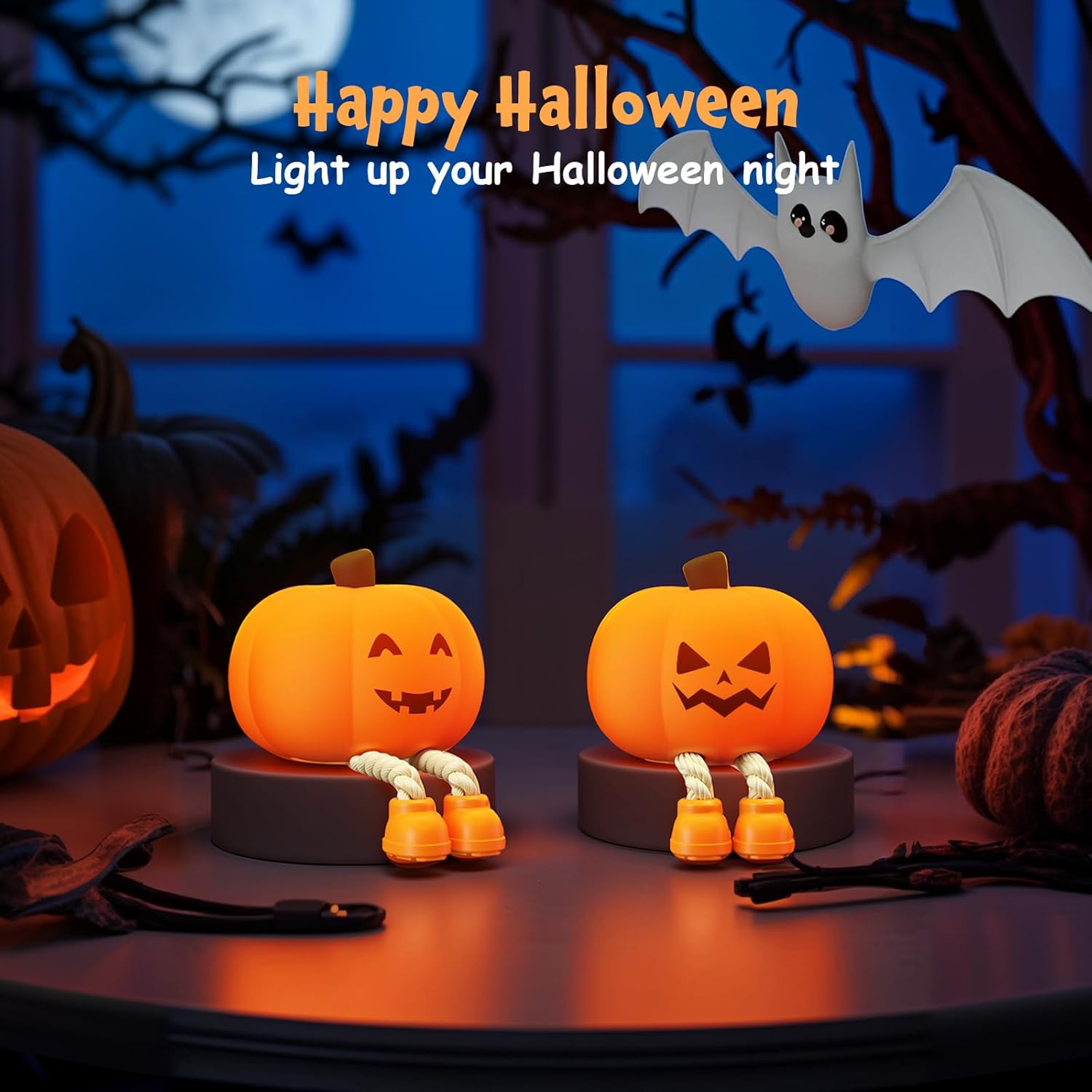 Kids Pumpkin Silicone Night Light Rechargeable Timer Touch Control Lamp