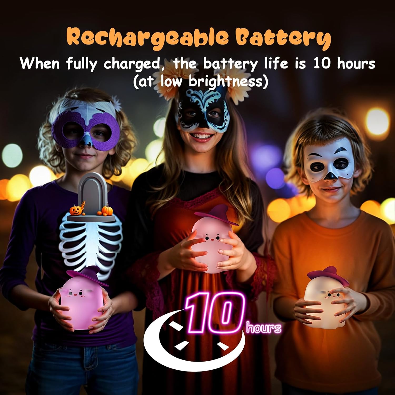 Kids Baby Night Light Rechargeable 7 Colors Ghost Lamp with Timer