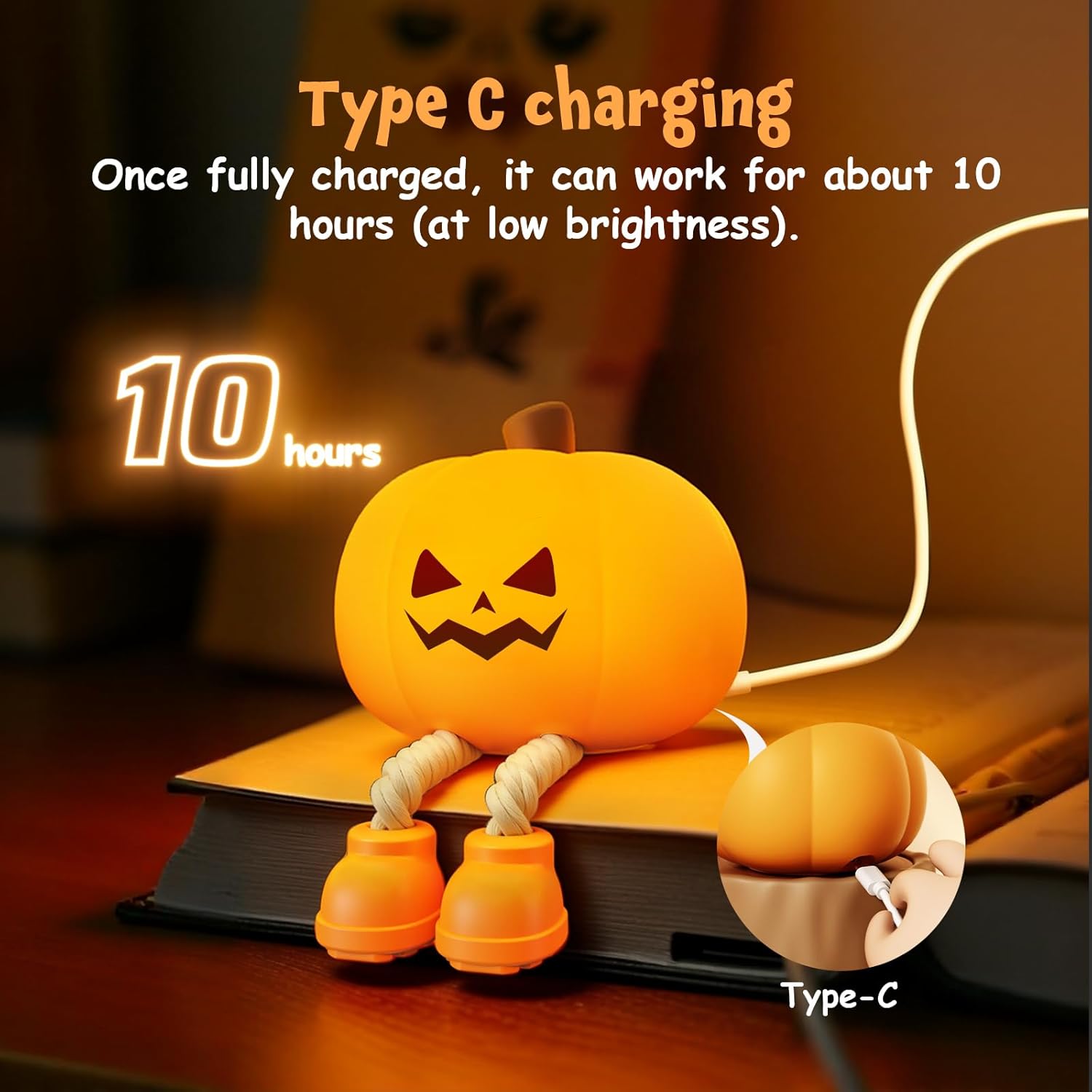 Kids Pumpkin Silicone Night Light Rechargeable Timer Touch Control Lamp