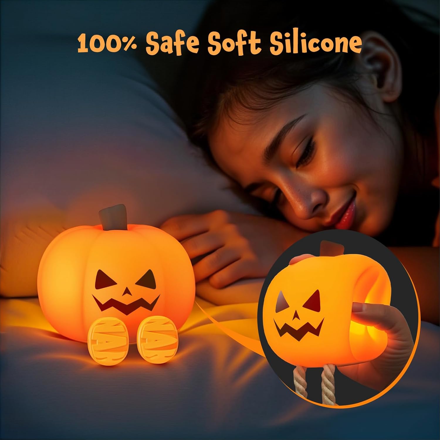 Kids Pumpkin Silicone Night Light Rechargeable Timer Touch Control Lamp