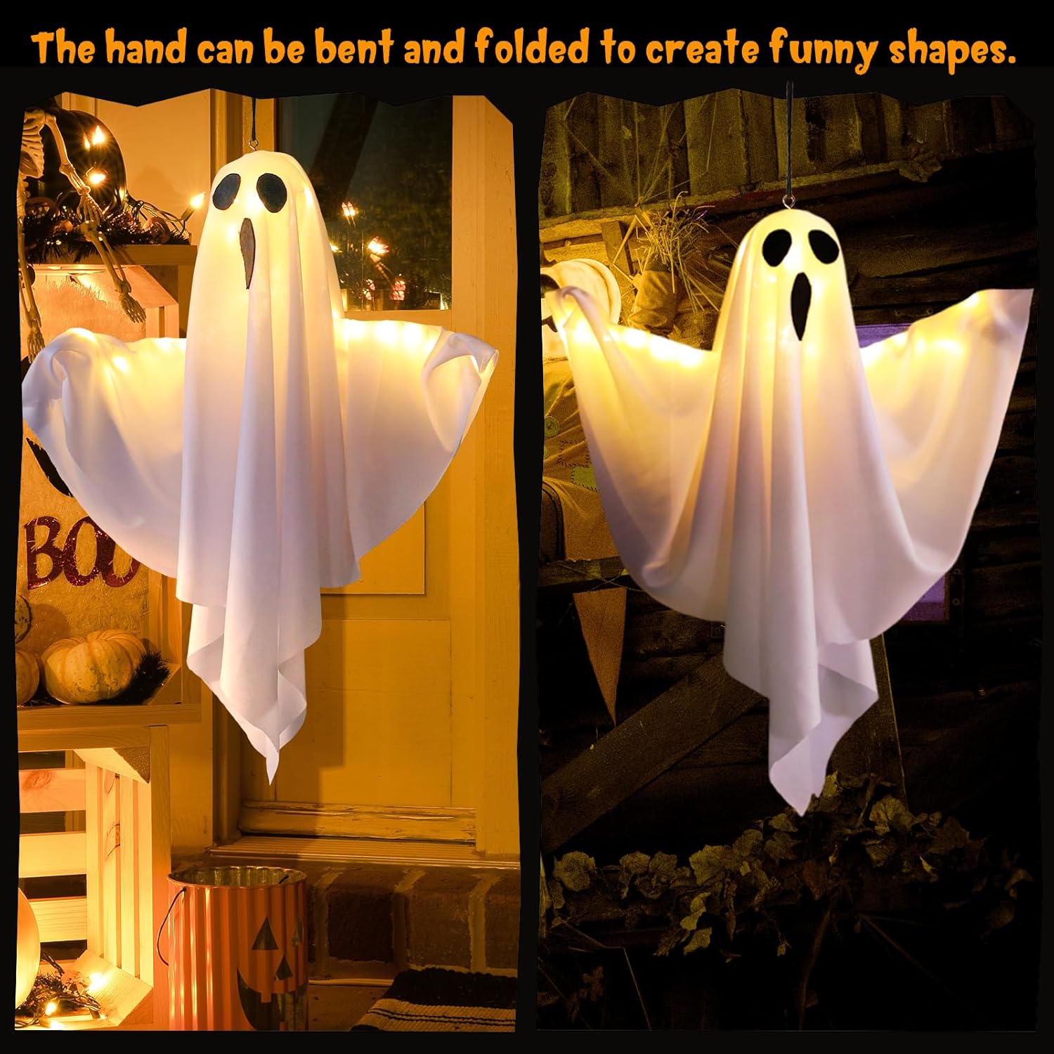 Halloween Ghost Decorations 4 Pack Hanging LED Lights for Home Party