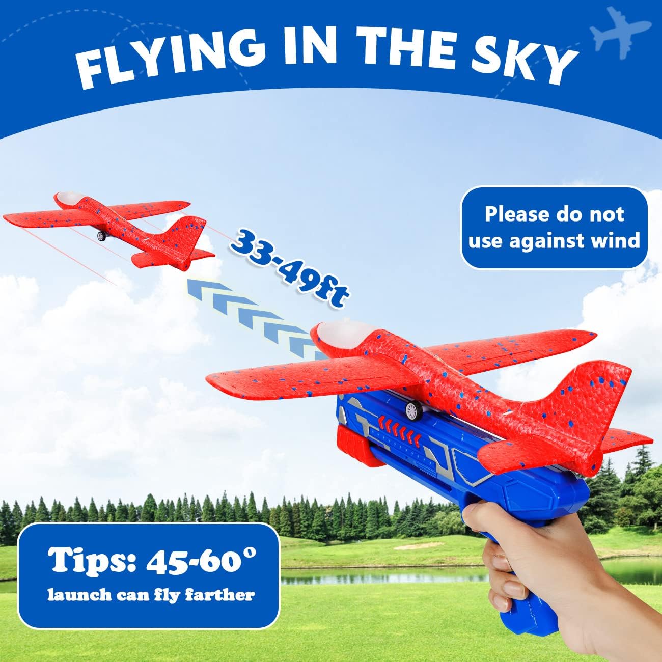 Airplane Launcher Toy with 3 Pack Foam Glider Planes
