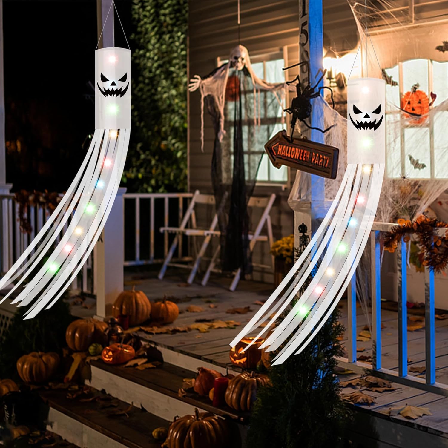 Halloween Ghost Windsocks 180CM with 2M LED Lights Outdoor Decor 2PCS