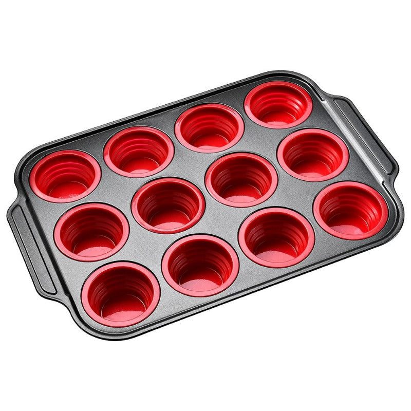 Press-Release Silicone Muffin Pan with Sturdy Metal Frame