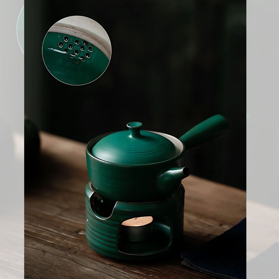 Japanese Style Side Grip Ceramic Glaze Teapot Set